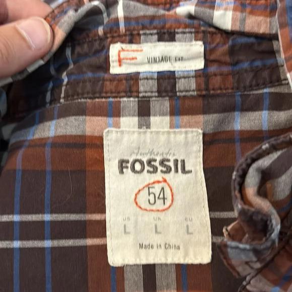 Fossil men’s brown long sleeve pearl snap vintage fit shirt size large - Picture 8 of 10